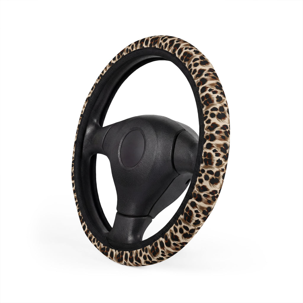 Leopard Print Steering Wheel Cover — Stylish Faux Fur Car Accessory