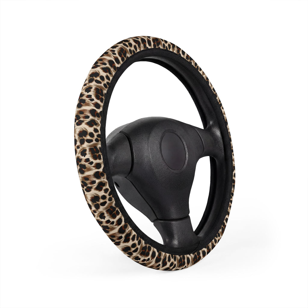 Leopard Print Steering Wheel Cover — Stylish Faux Fur Car Accessory