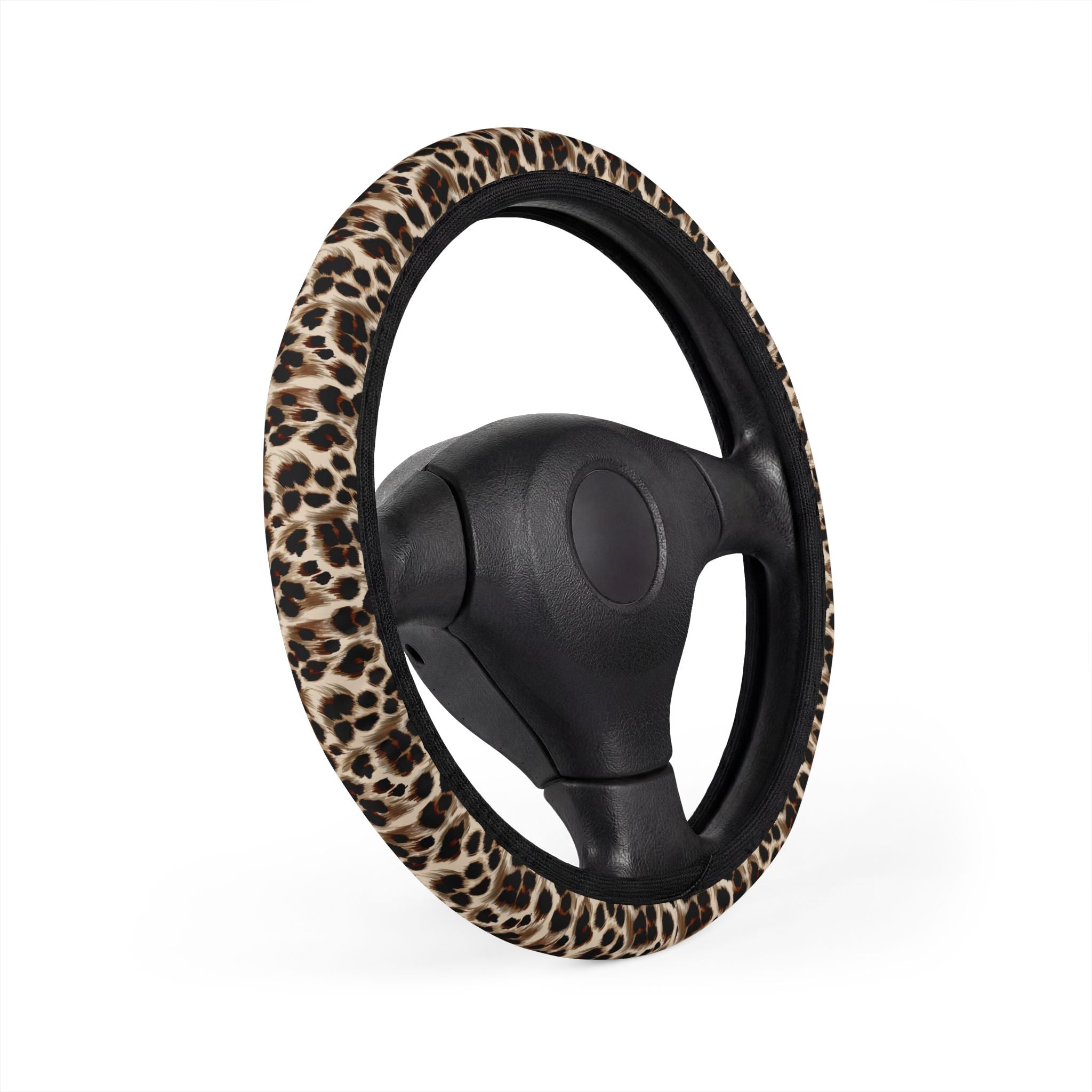Leopard Print Steering Wheel Cover — Stylish Faux Fur Car Accessory