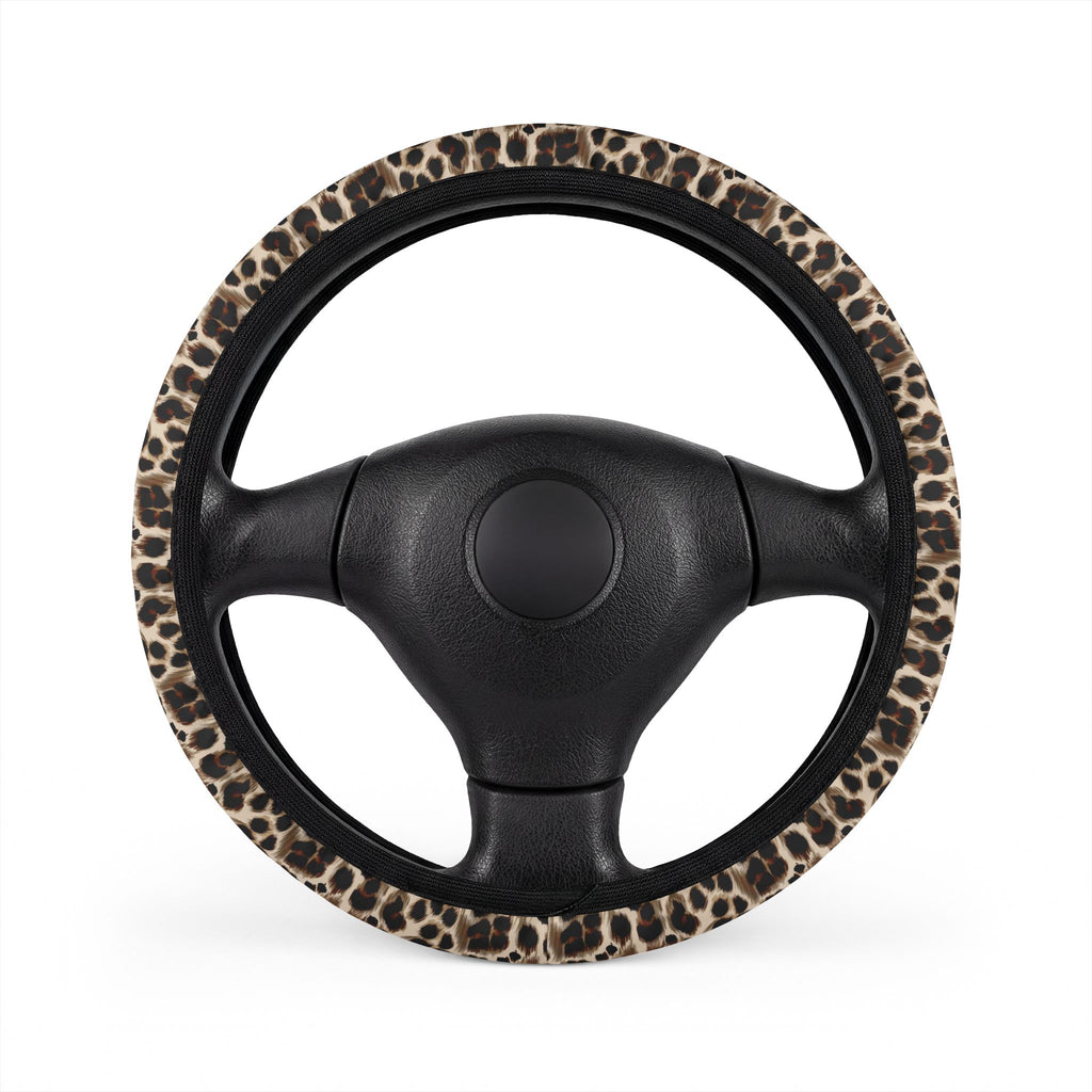 Leopard Print Steering Wheel Cover — Stylish Faux Fur Car Accessory